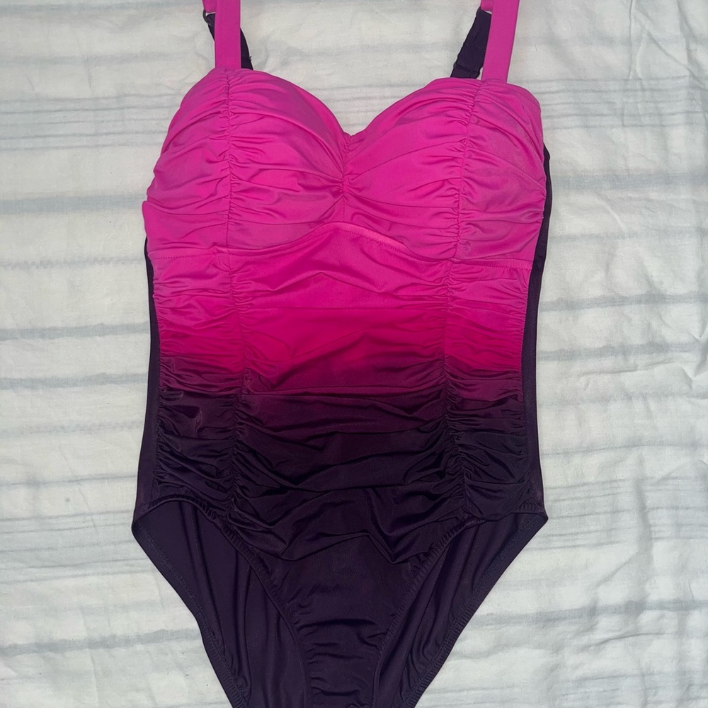 Pink and Purple Ruched one piece Swimsuit